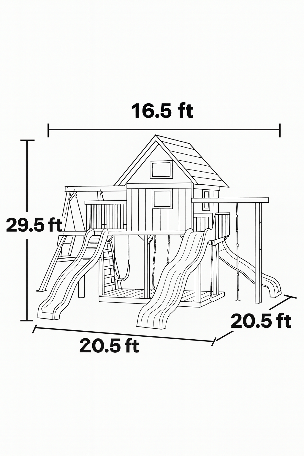 Backyard Playhouse with Wooden Swing Set, Sandbox & Wave Slide – Outdoor Fun