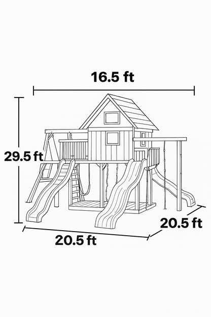 Backyard Playhouse with Wooden Swing Set, Sandbox & Wave Slide – Outdoor Fun