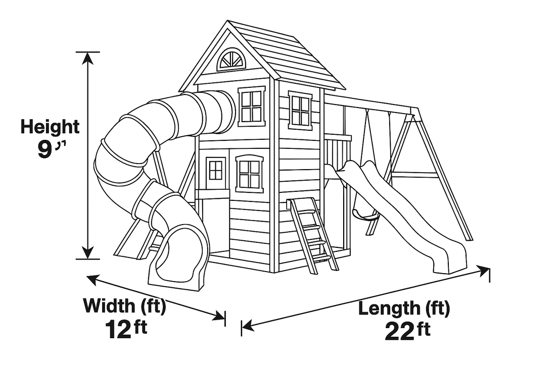 Premium Backyard Swingset with Playhouse, Slides & Rock Wall