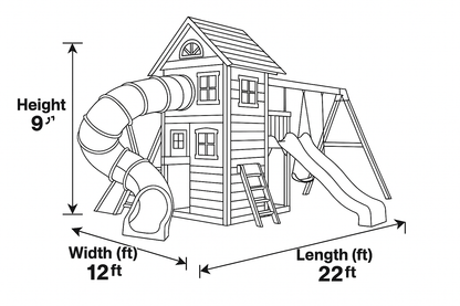 Premium Backyard Swingset with Playhouse, Slides & Rock Wall