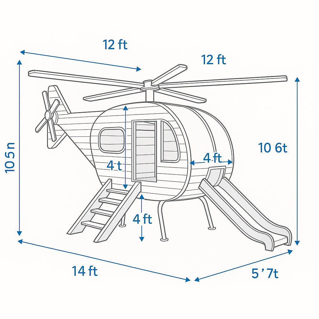 Wooden Helicopter Playhouse – 14ft | Outdoor Playground for Kids