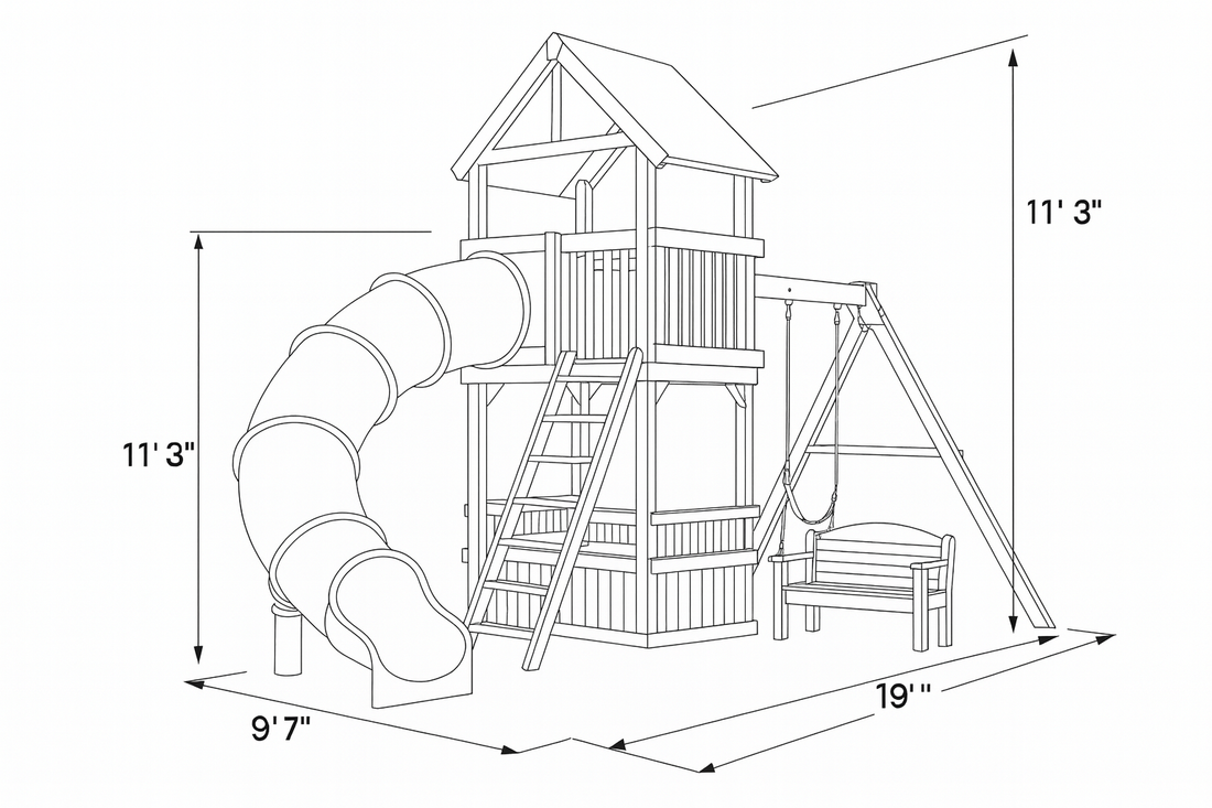 Large Wooden Swing Set with Slide & Sandbox – Outdoor Playhouse Tower for Kids