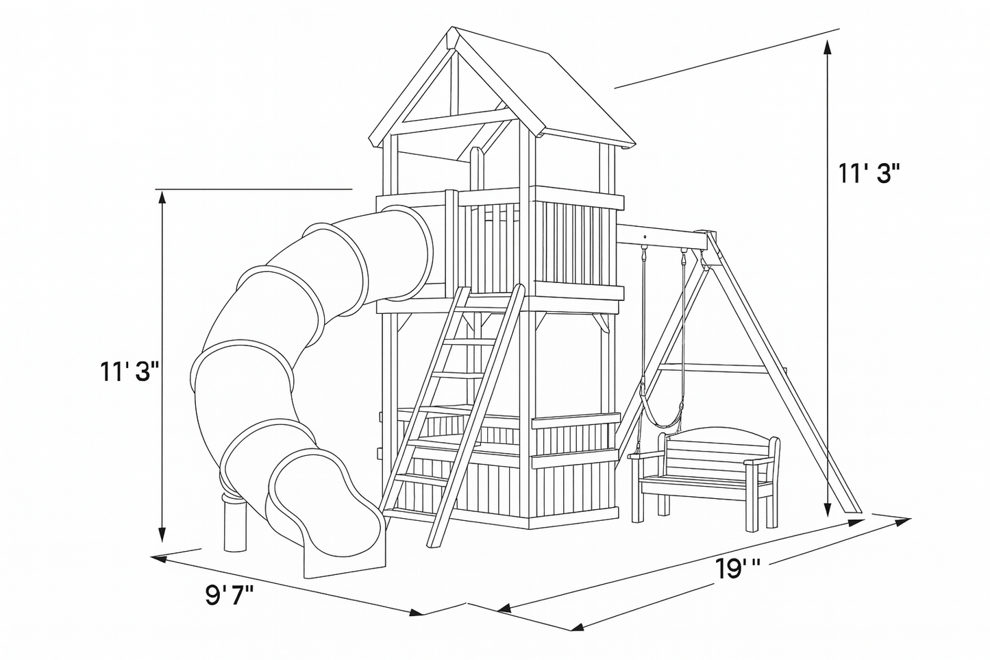 Large Wooden Swing Set with Slide & Sandbox – Outdoor Playhouse Tower for Kids