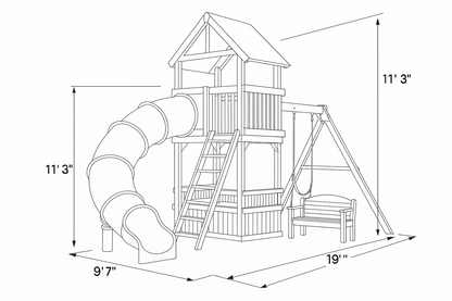 Large Wooden Swing Set with Slide & Sandbox – Outdoor Playhouse Tower for Kids