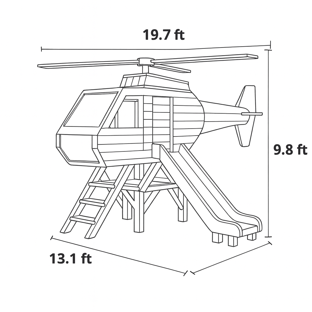 XL Wooden Helicopter Playhouse – 19.7ft | Backyard Outdoor Playground