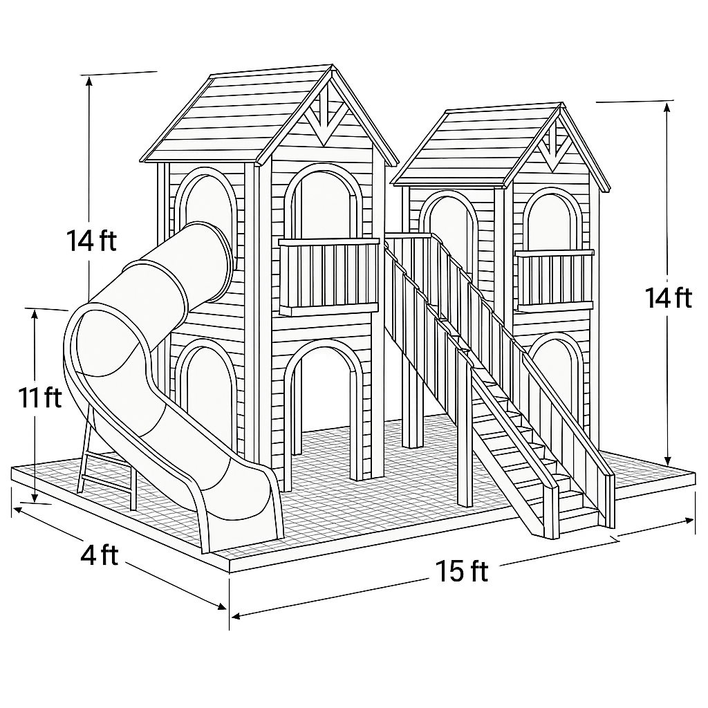 Luxury Wooden Castle Playground with Twin Towers, Spiral Tube Slide & Staircase | Safe Outdoor Playhouse for Kids