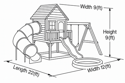 Wooden Playhouse with Tube Slide, Swing & Sandbox | 22x12x9 ft Backyard Kids Playground