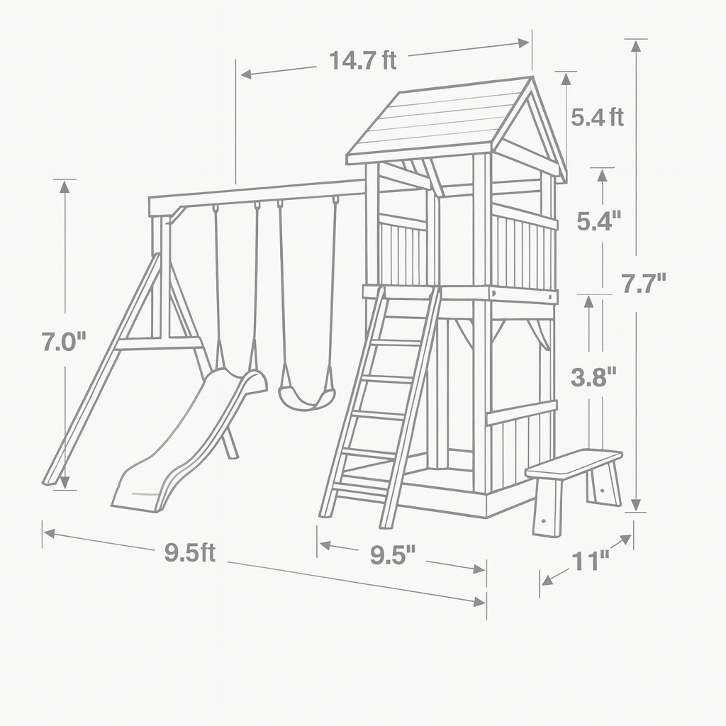 Backyard Wooden Swing Set with Playhouse, Slide & Toddler Seat – Outdoor Fun Zone