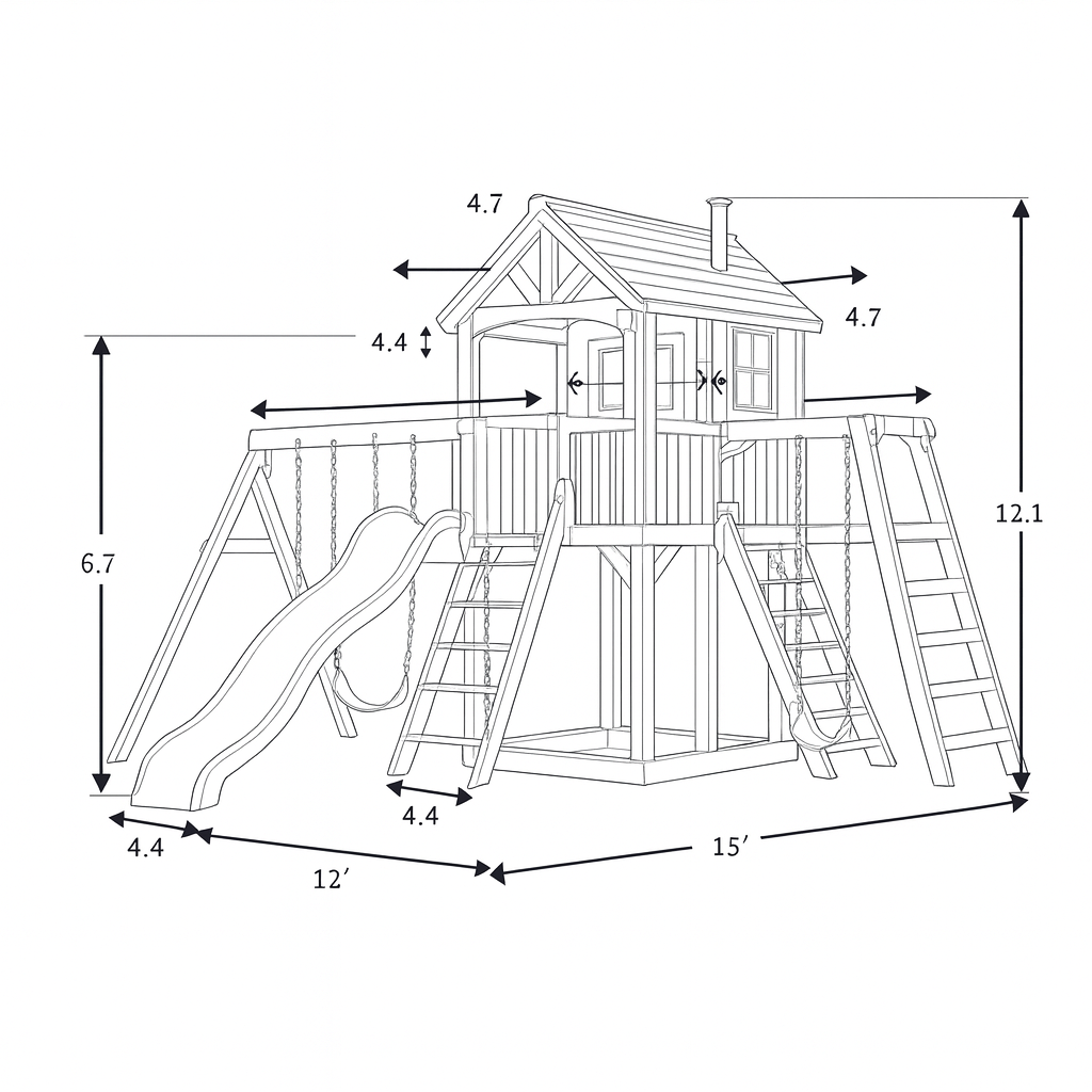 Wooden Swing Set for Backyard – Playhouse, Climbing Ladder & Double Swings