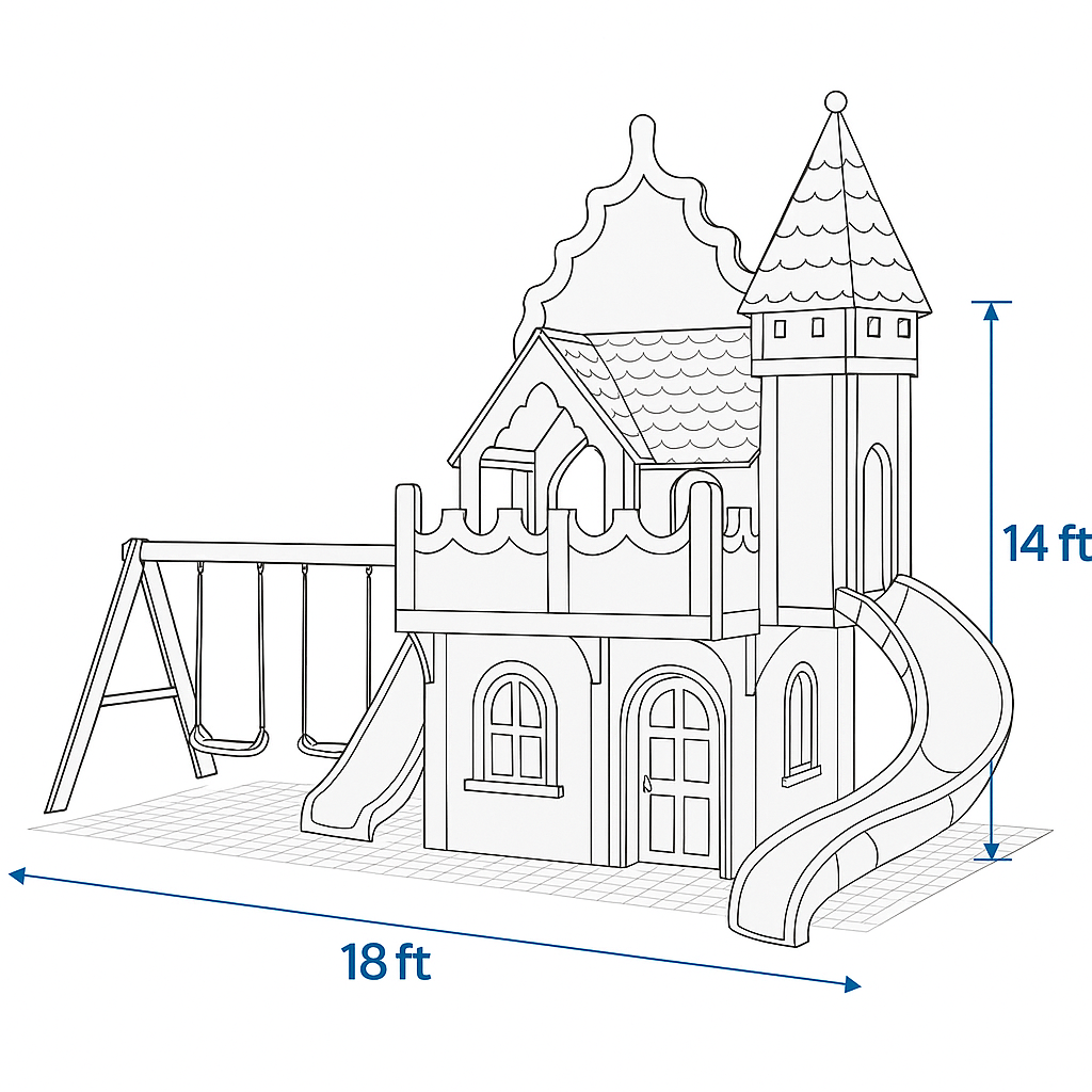 Wooden Castle Playhouse with Tower & Slides | Luxury Outdoor Playground with Swings for Kids Backyard Adventure