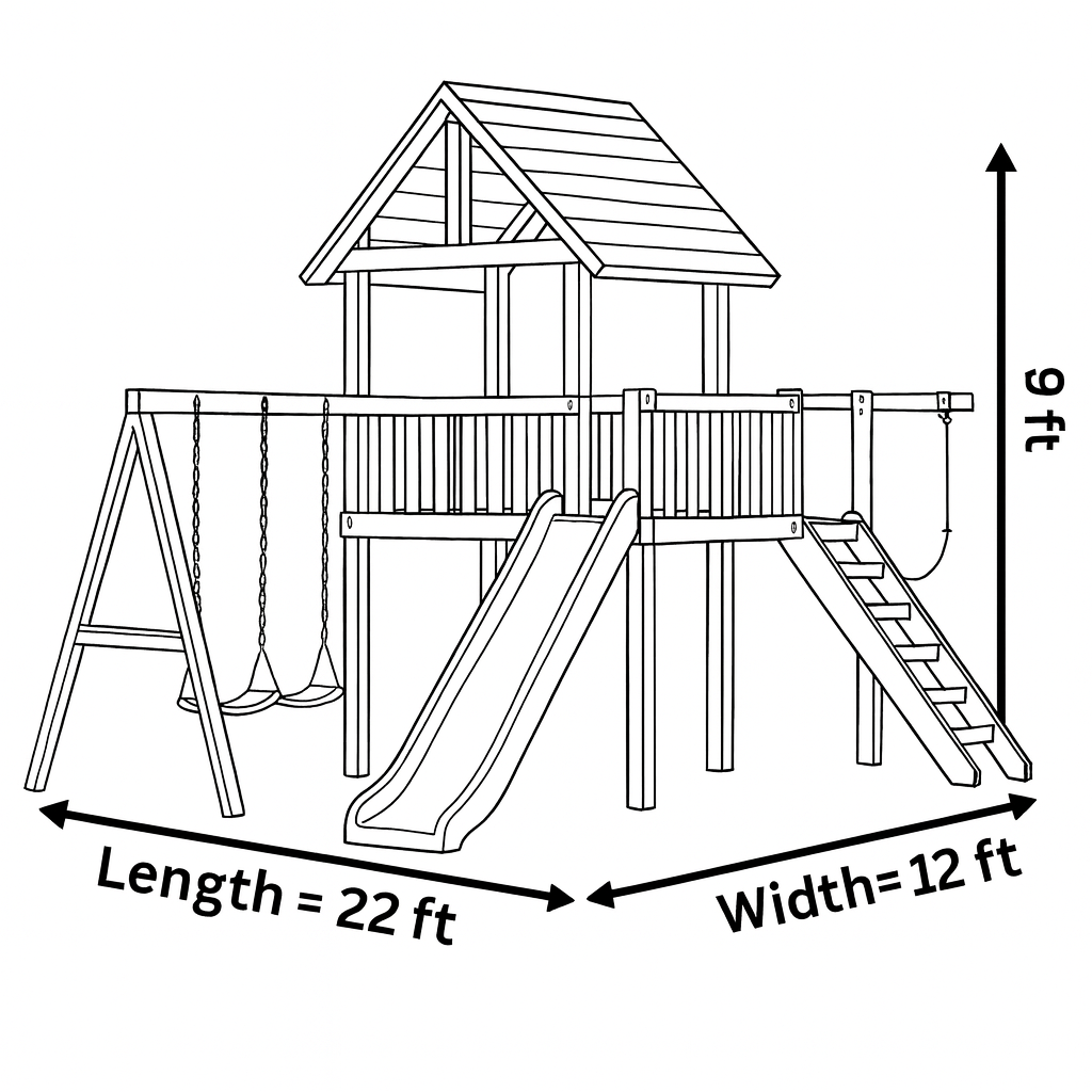 2-Story Wooden Swingset with Clubhouse, Slides & Swing Beam