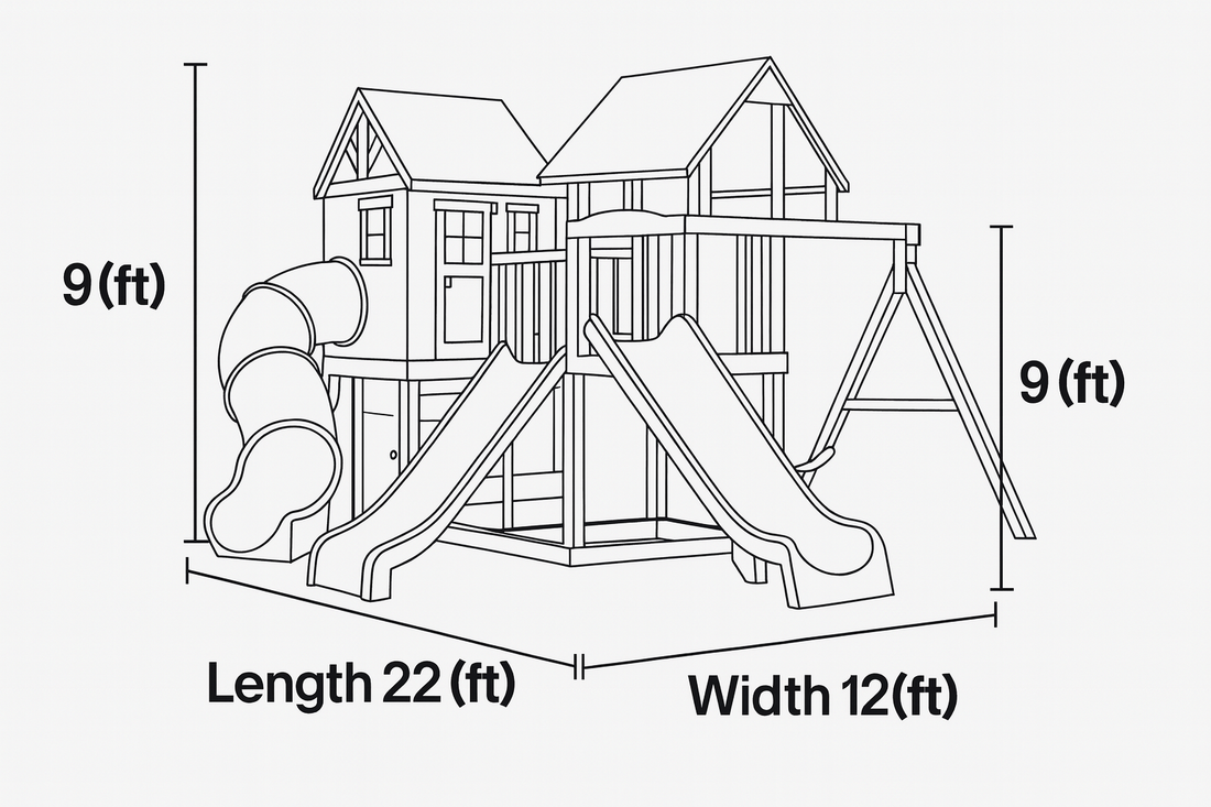 Backyard Wooden Playhouse with Dual Slides & Tube | 22x12x9 ft Kids Outdoor Playground