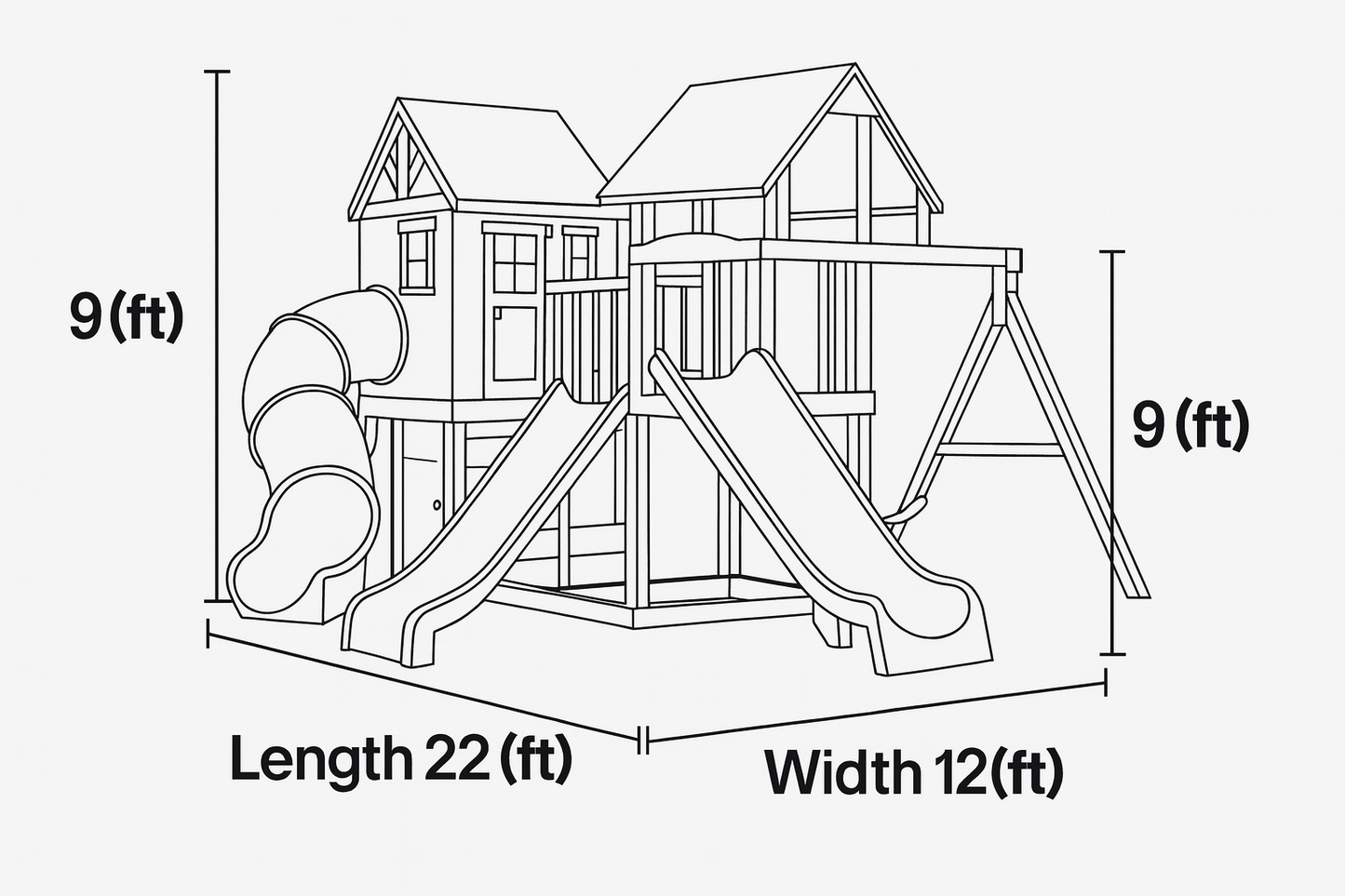 Backyard Wooden Playhouse with Dual Slides & Tube | 22x12x9 ft Kids Outdoor Playground