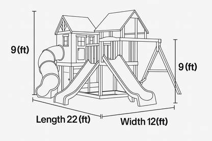 Backyard Wooden Playhouse with Dual Slides & Tube | 22x12x9 ft Kids Outdoor Playground