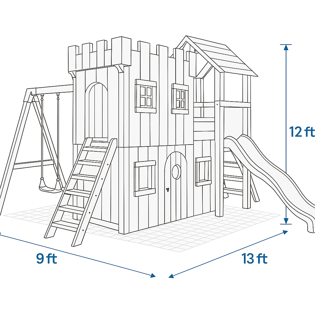 Wooden Castle Playhouse with Slide & Swings | Durable Outdoor Playground Tower for Kids Adventure