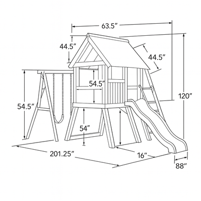 Backyard Wooden Playhouse Swing Set – Double Swings, Slide & Play Area for Kids