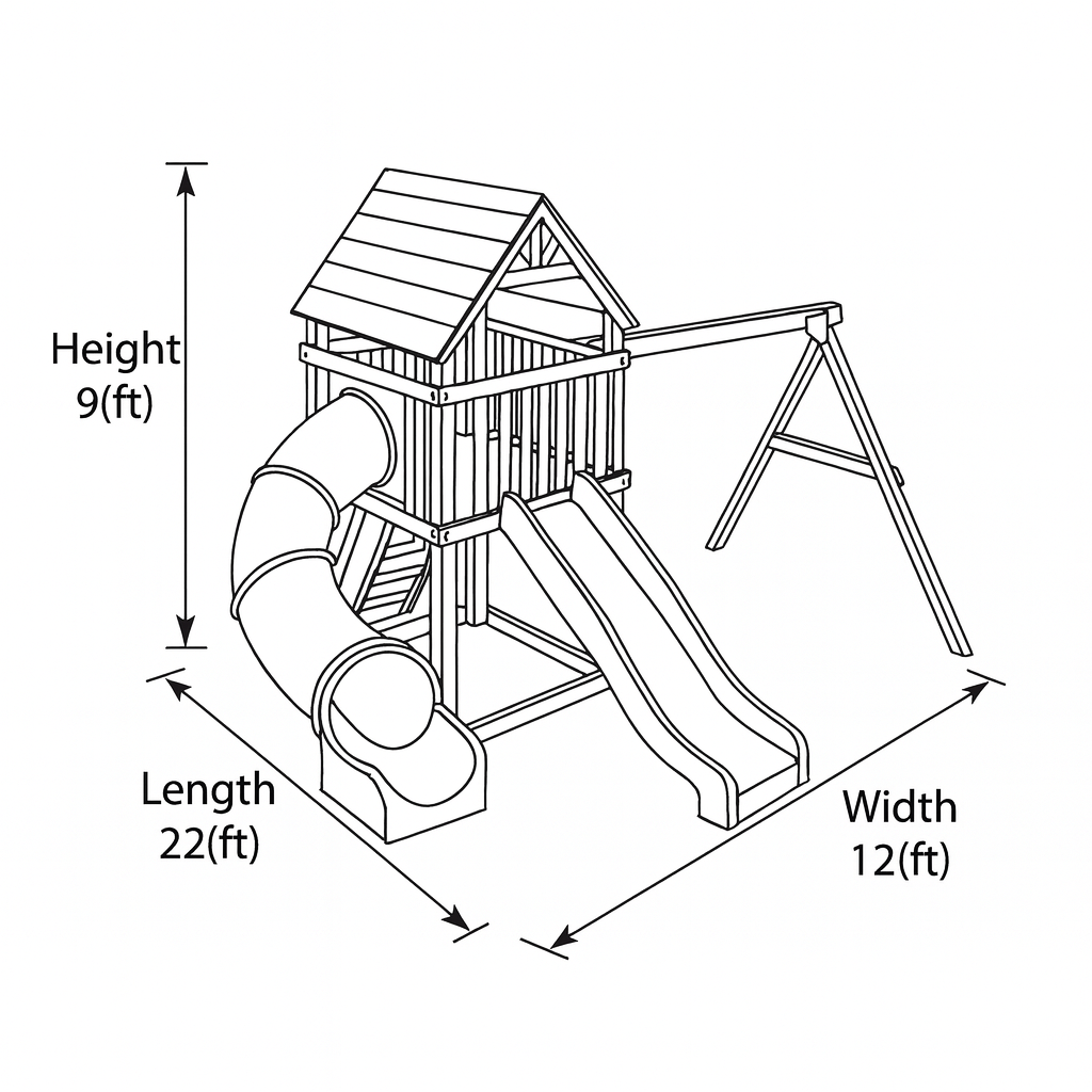 Wooden Playhouse with Tube Slide, Straight Slide & Swings | 22x12x9 ft Outdoor Playground