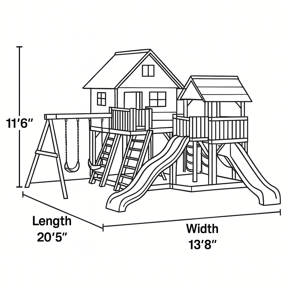 Sturdy Outdoor Wooden Swing Set with Slide & Sandbox – Backyard Playhouse Tower