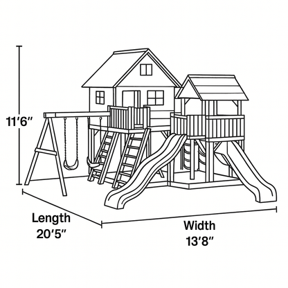 Sturdy Outdoor Wooden Swing Set with Slide & Sandbox – Backyard Playhouse Tower