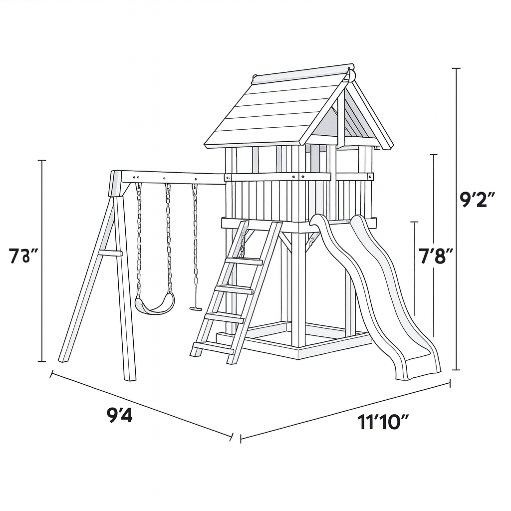 Wooden Swing Set with Slide & Bench – Outdoor Backyard Playground for Toddlers & Kids