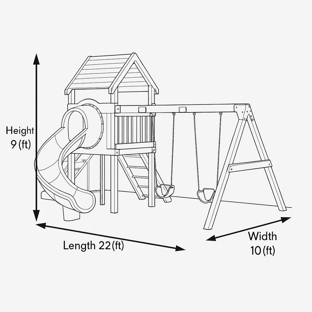 Wooden Outdoor Playset with Spiral Tube Slide, Dual Swings & Climbing Wall – Backyard Adventure Tower | 22x10x9 ft