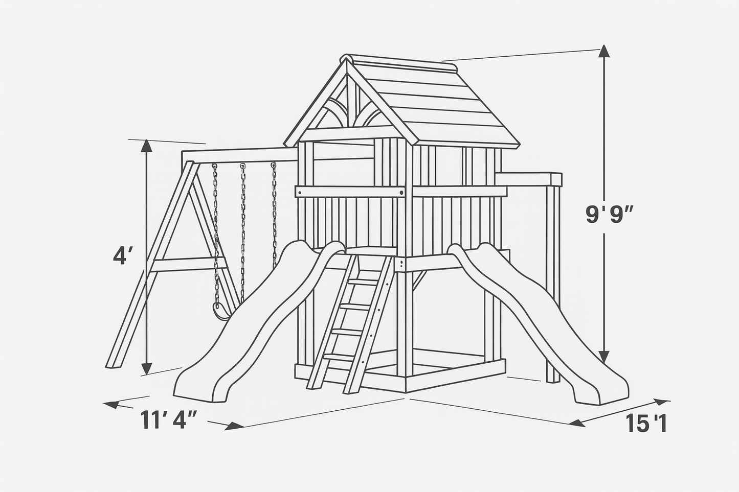 Heavy Duty Wooden Swing Set – Playhouse, Slide & Swings for Safe Outdoor Fun