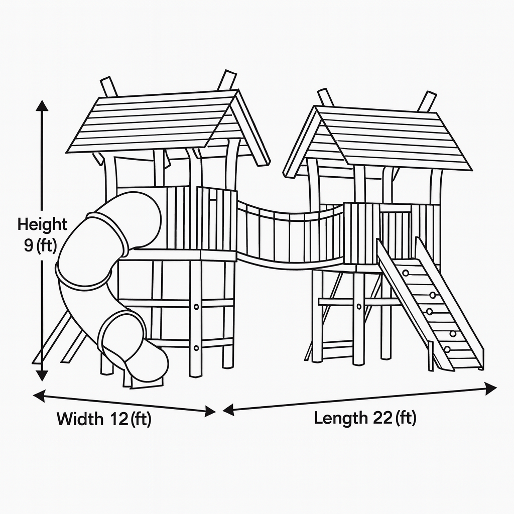 Large Wooden Kids Playhouse with Bridge & Slide | 22x12x9 ft Outdoor Playground