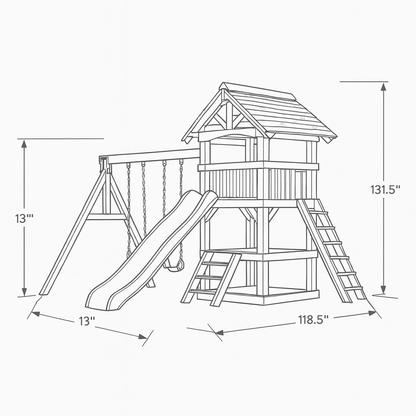 Wooden Playhouse with Slide, 2 Swings & Climbing Ladder – Outdoor Swing Set for Kids