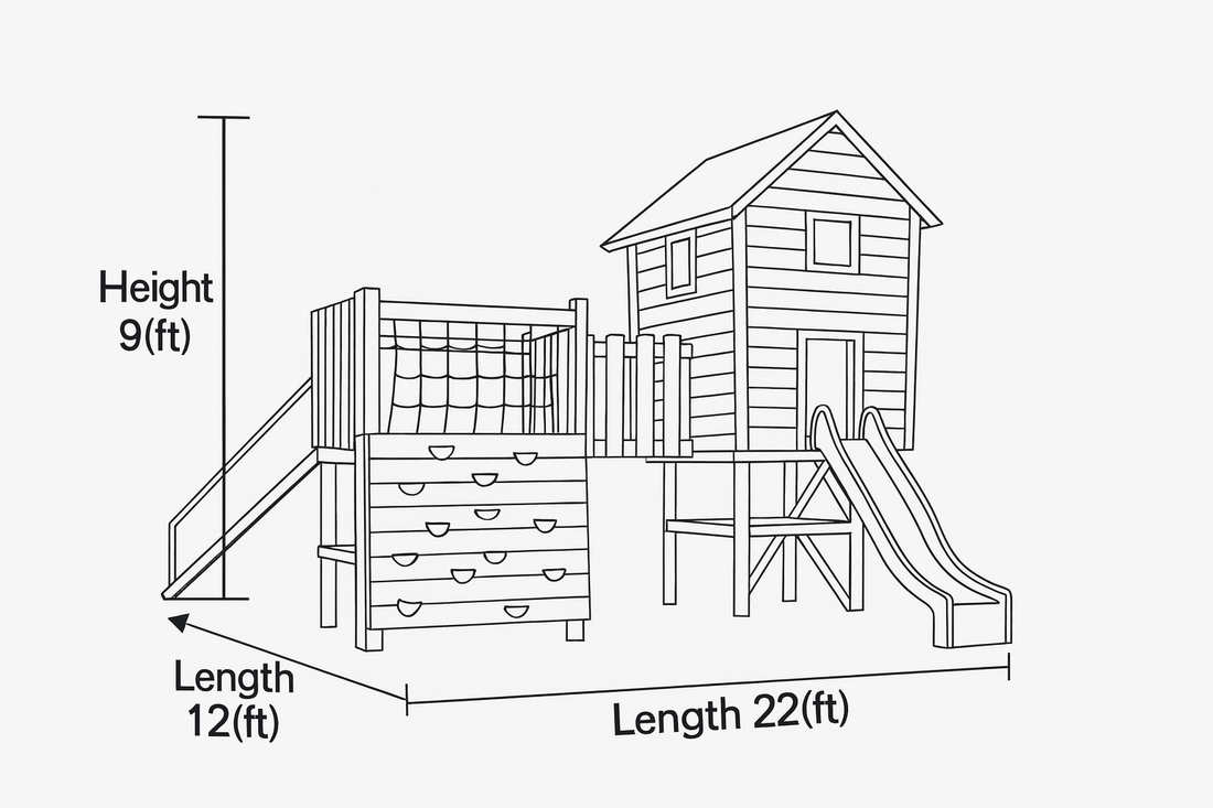 Wooden Playhouse with Dual Slides & Climbing Wall | 22x12x9 ft Backyard Playground
