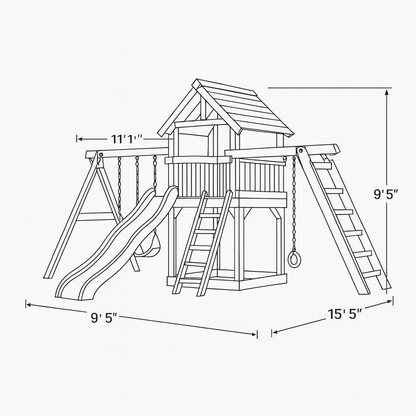 Kids Outdoor Wooden Playset with Swings, Slide & Bench – Durable Backyard Playground