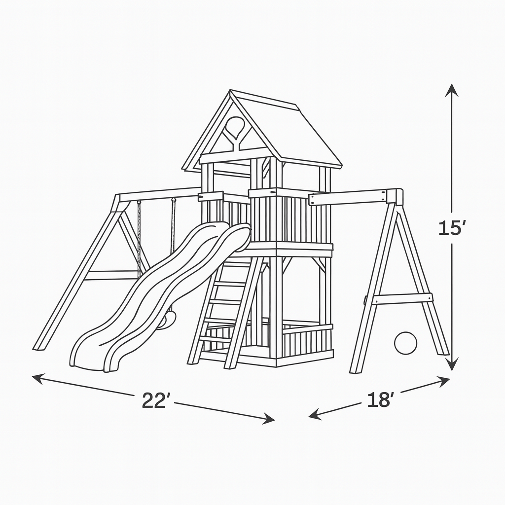 Large Wooden Swing Set for Backyard – Playhouse, Slide, and Double Swings for Children