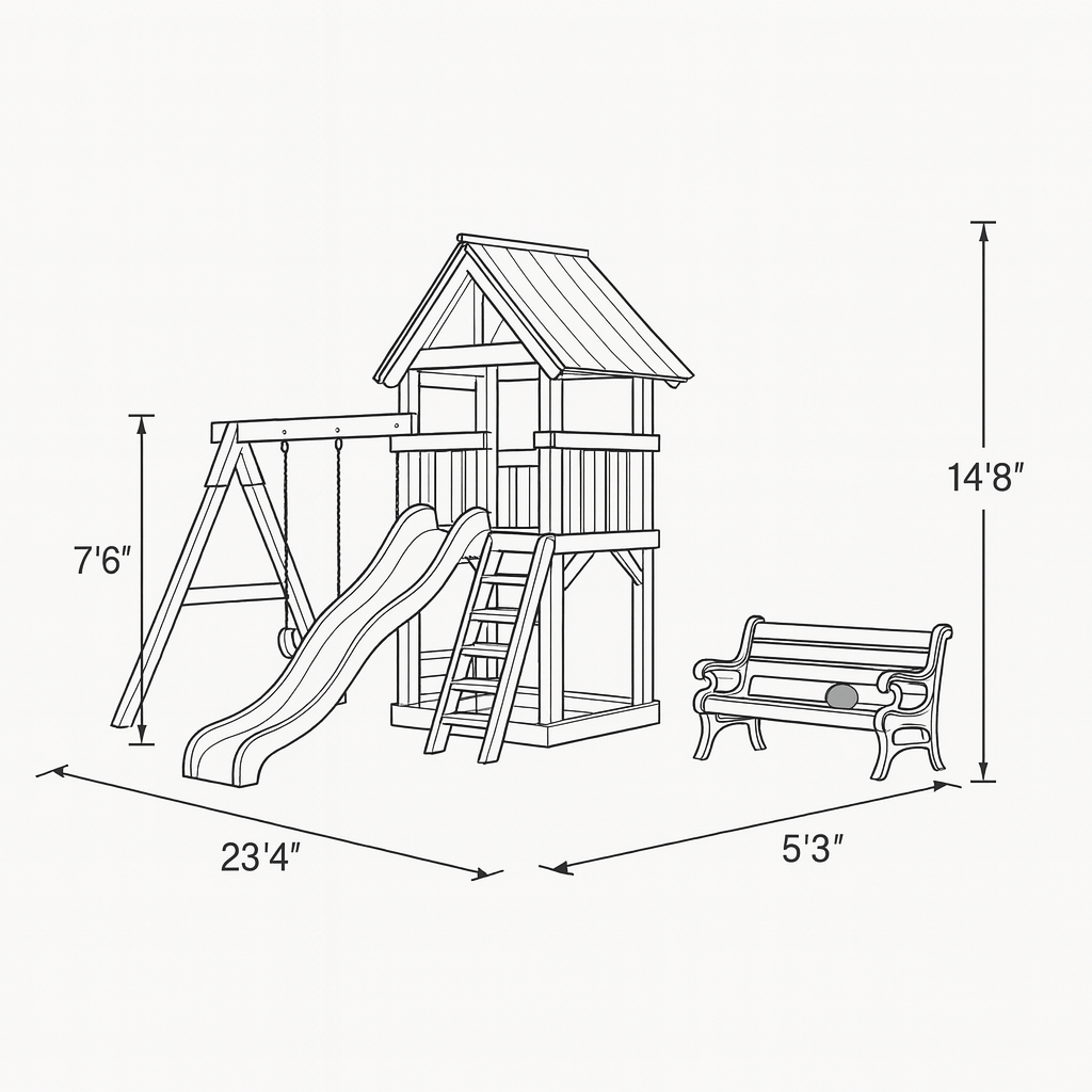 Heavy-Duty Wooden Swing Set with Adventure Playhouse & Multiple Swings