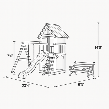 Heavy-Duty Wooden Swing Set with Adventure Playhouse & Multiple Swings
