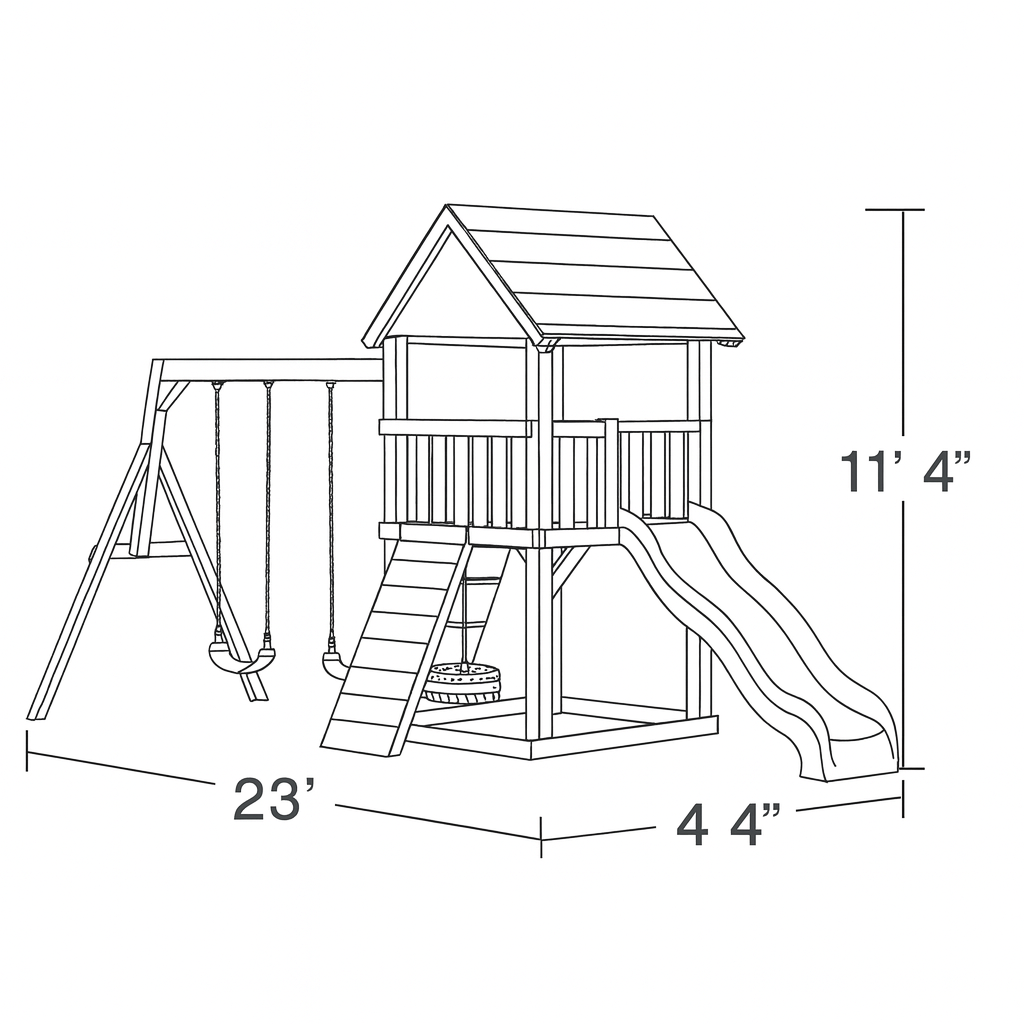Wooden Swing Set with Double Slides & Playhouse – Safe Outdoor Kids Playground