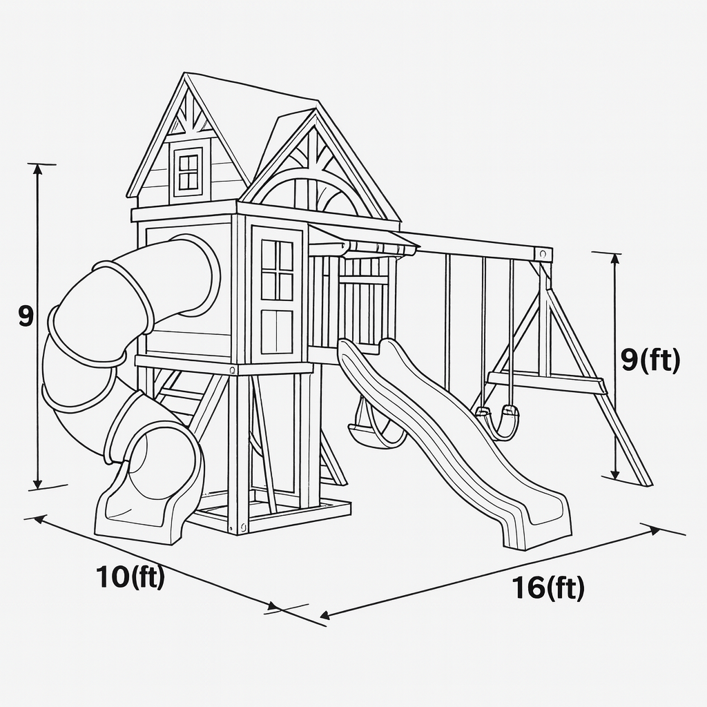 Deluxe Wooden Playset with Spiral Tube Slide, Dual Swings & Ladder – Outdoor Backyard Playground 16ft x 10ft x 9ft