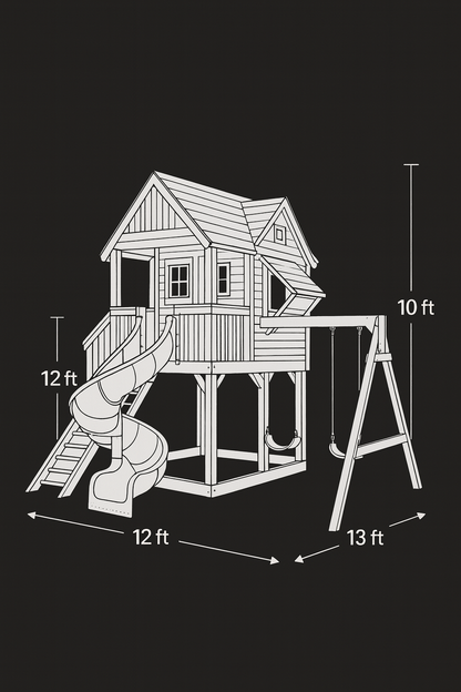 Two-Story Wooden Playhouse with Spiral Tube Slide & Swings | Outdoor Kids Backyard Playground