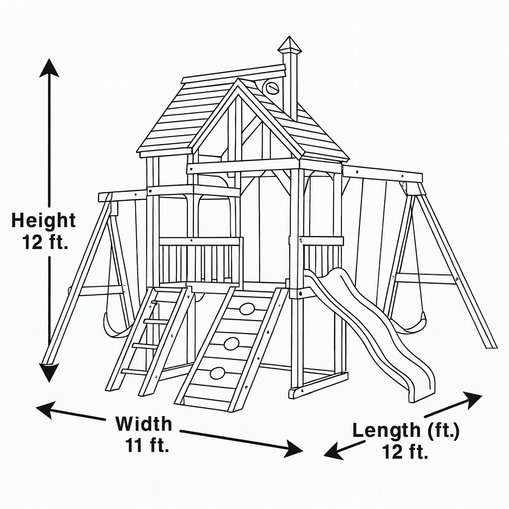 Kids Wooden Playground Set with Slide, Climbing Wall & Swings