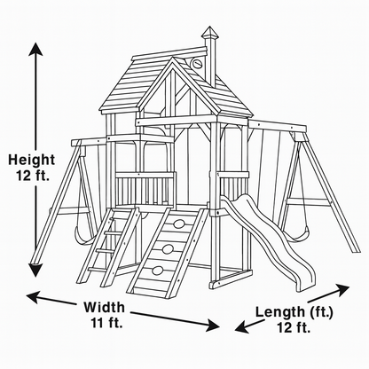Kids Wooden Playground Set with Slide, Climbing Wall & Swings