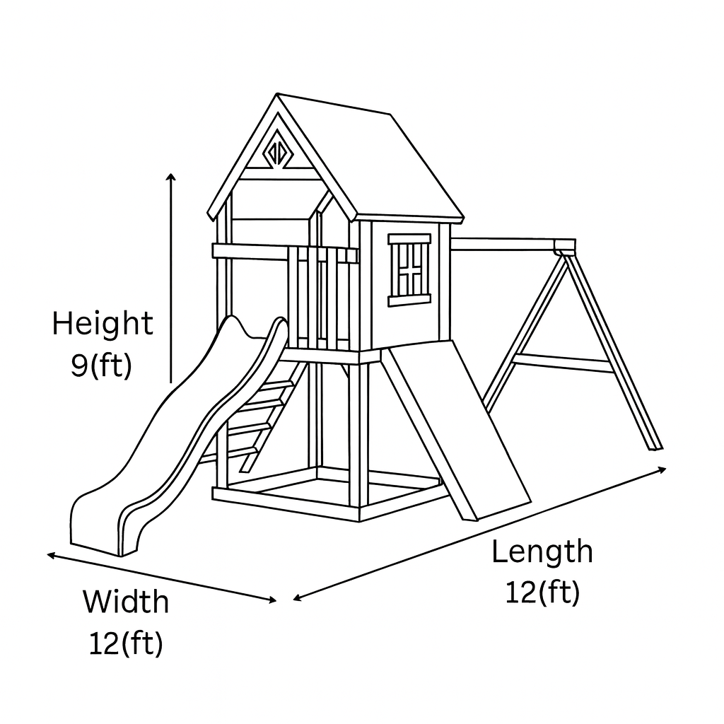 Wooden Playhouse with Slide & Swings | Compact Outdoor Playground for Kids Backyard Fun