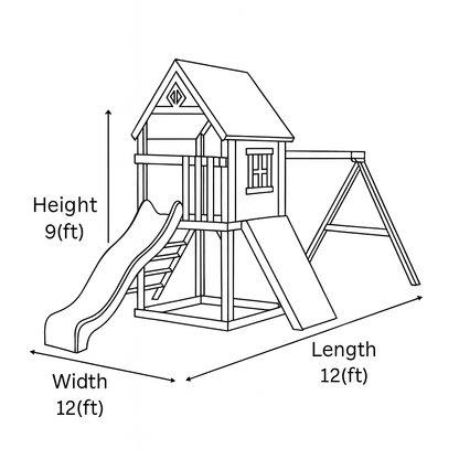 Wooden Playhouse with Slide & Swings | Compact Outdoor Playground for Kids Backyard Fun