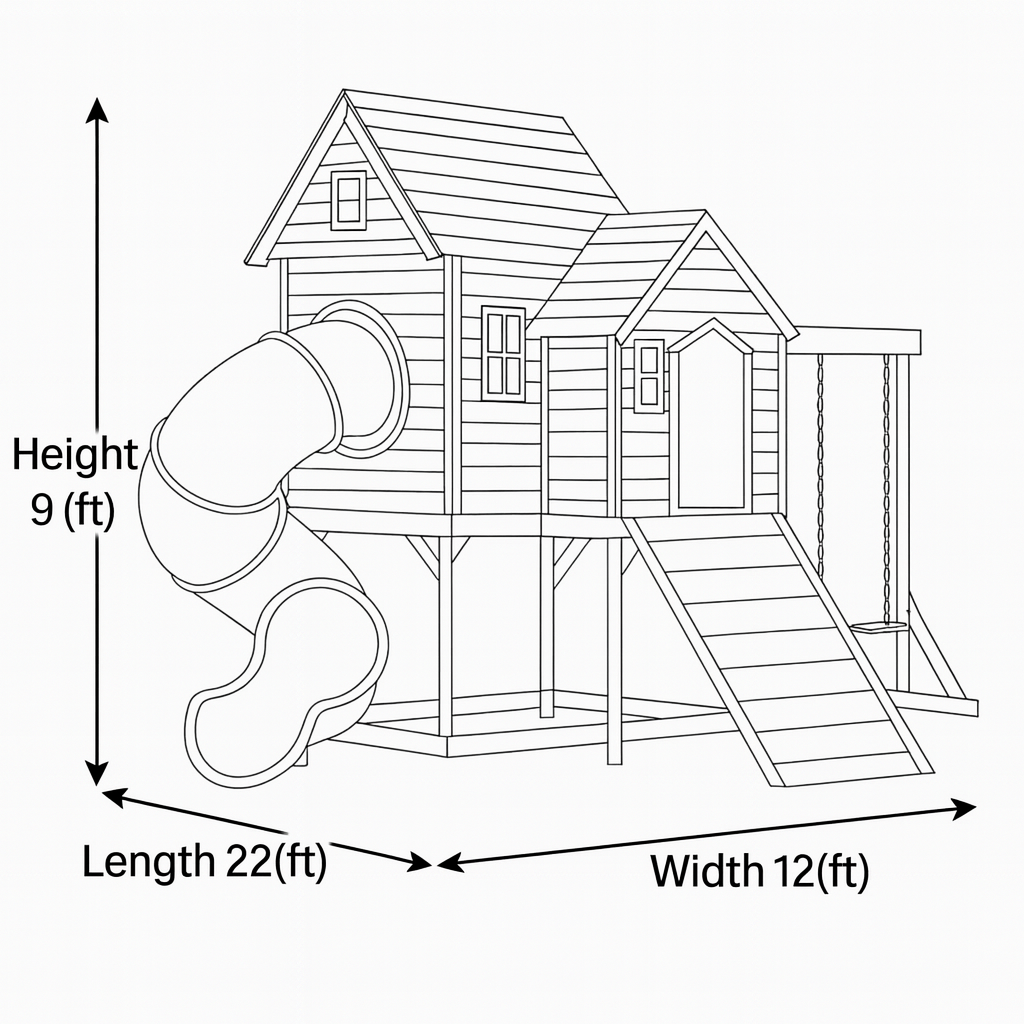 Large Wooden Playhouse with Spiral Tube Slide & Swings | Outdoor Kids Playground for Backyard Fun