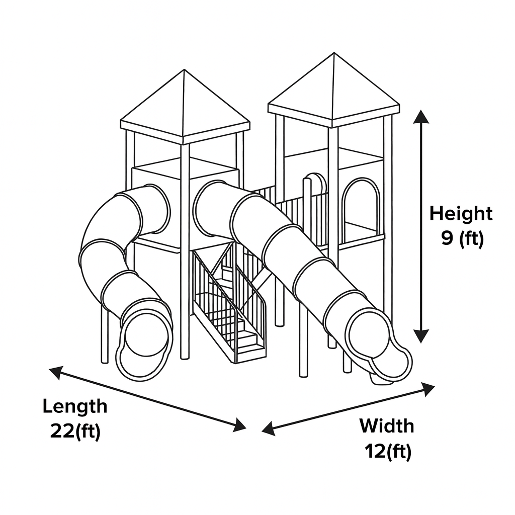 Twin Tower Wooden Playground with Dual Spiral Tube Slides | Outdoor Playhouse for Kids Backyard Adventure