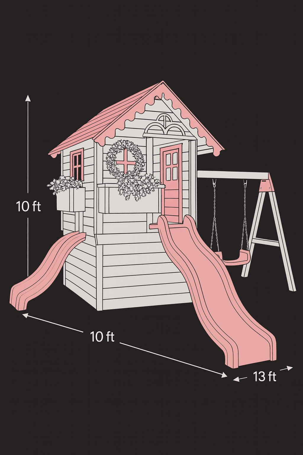 Charming Wooden Playhouse with Dual Slides & Swings | Cute Outdoor Playground for Kids Backyard Fun