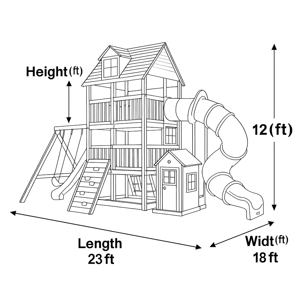Classic Wooden Swing Set with Slide & Playhouse for Kids