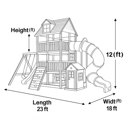 Classic Wooden Swing Set with Slide & Playhouse for Kids
