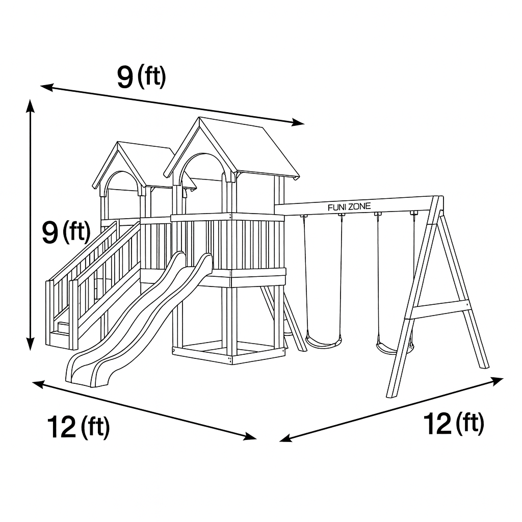 Wooden Double Tower Playset with Slides & Swings | Outdoor Playground 12x9x9 ft for Kids