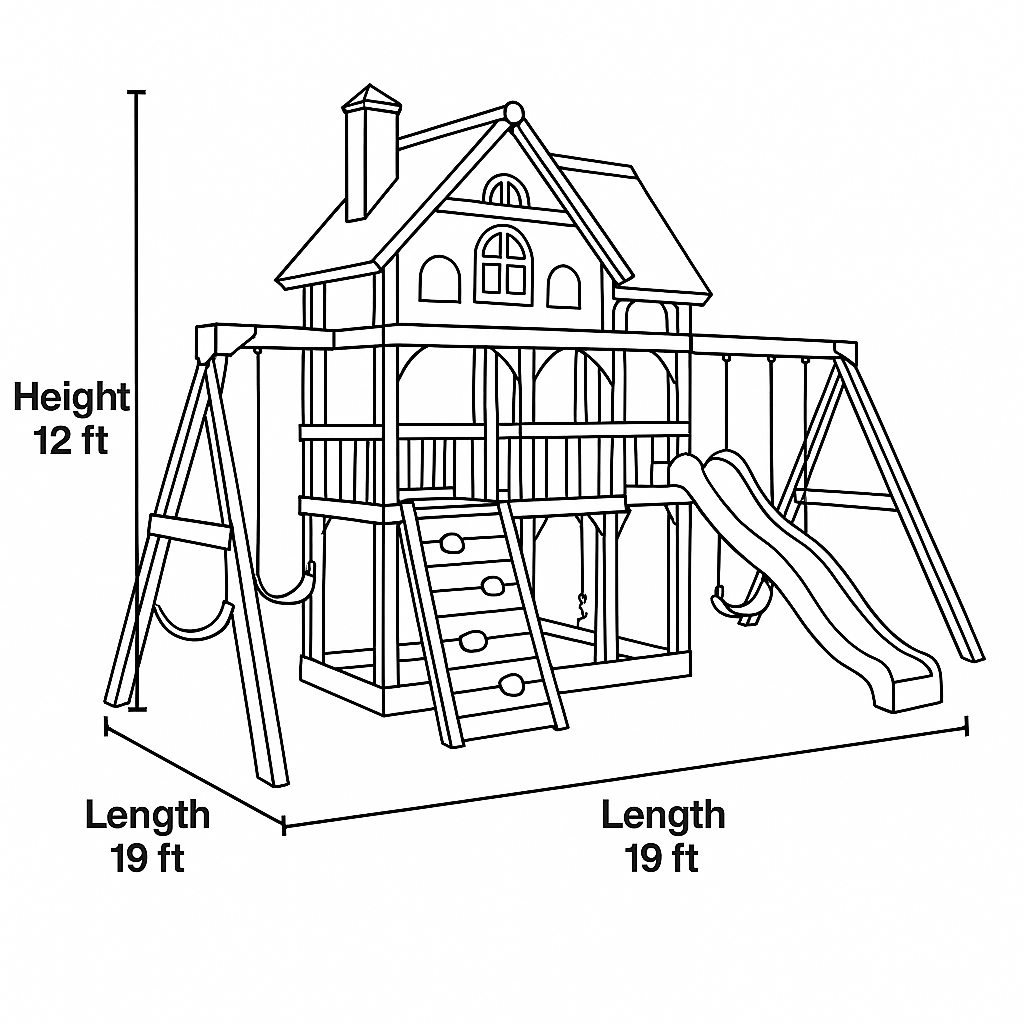 Wooden Swingset with Rope Ladder, Slides & Backyard Swing Seats