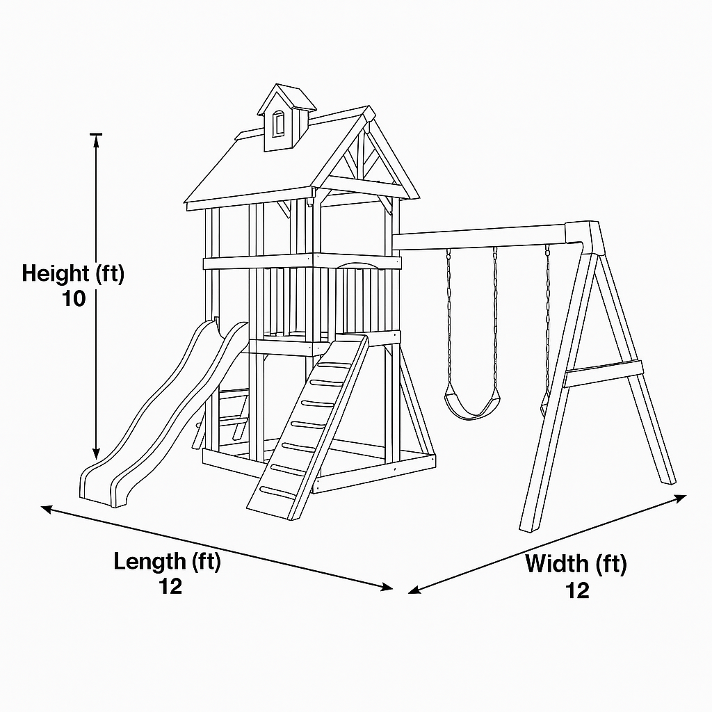 Luxury Outdoor Wooden Swingset with Dual Slides & Playhouse