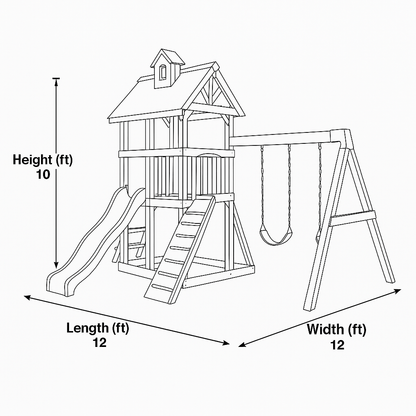Luxury Outdoor Wooden Swingset with Dual Slides & Playhouse