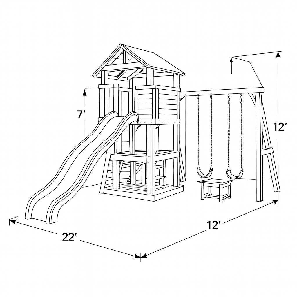 Safe Kids Swing Set for Backyard – Wooden Outdoor Playset with Playhouse & Slides